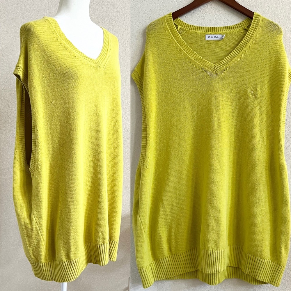 Calvin Klein Women's V Neck‎ Sleeveless Sweater Dress Chartreuse Lime Green